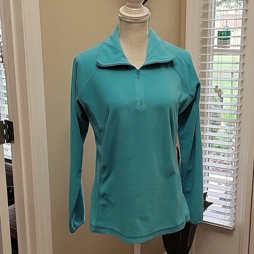 Columbia aqua 1/4 zip front fleece top long sleeve embroidered logo Medium EUC…